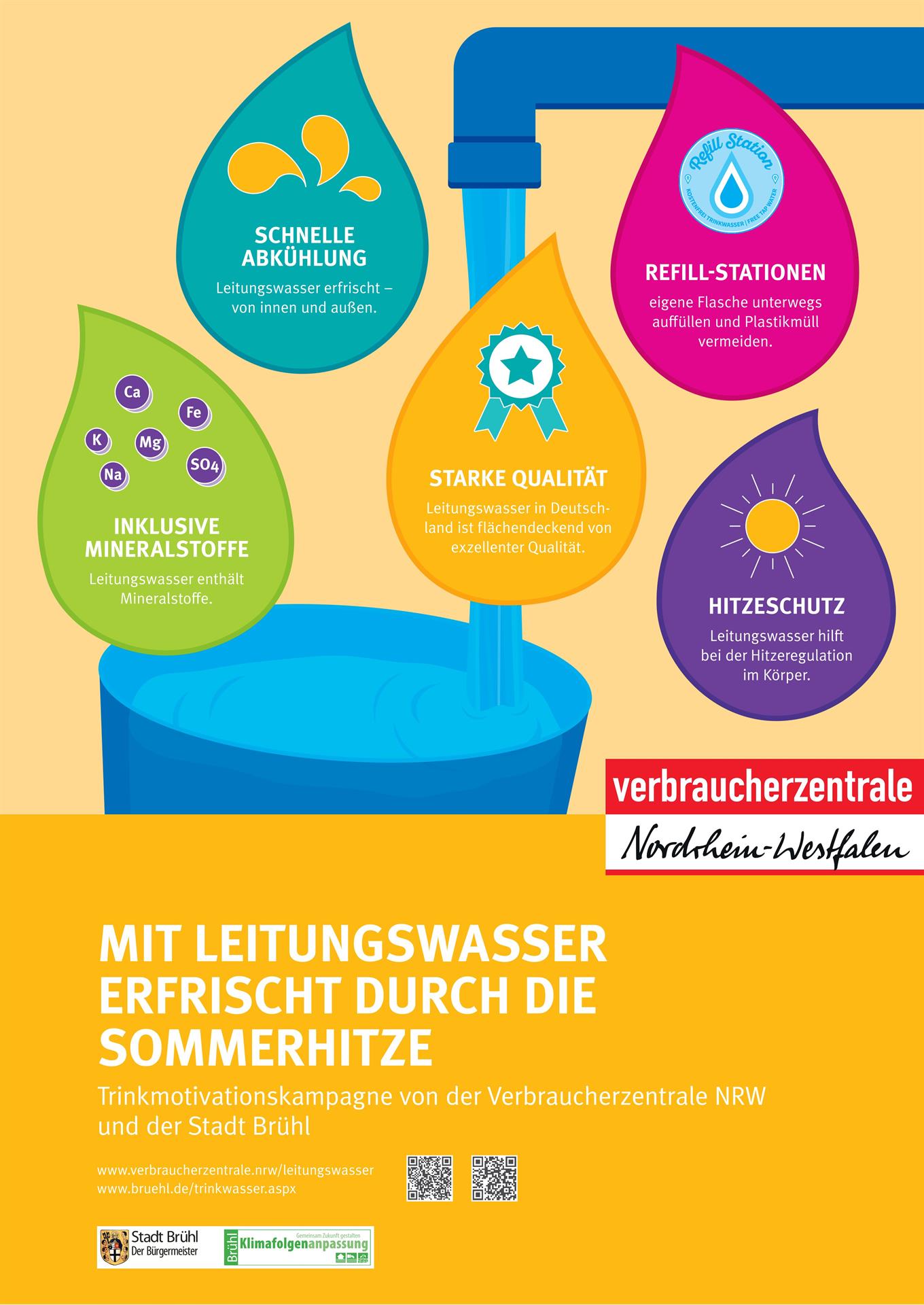 Plakat zur Trinkmotivationskampagne in Kooperation mit der Verbraucherzentrale Brühl