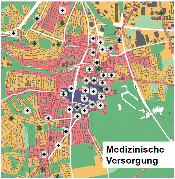 Teilausschnitt der Verteilung medizinischer Einrichtungen in Brühl