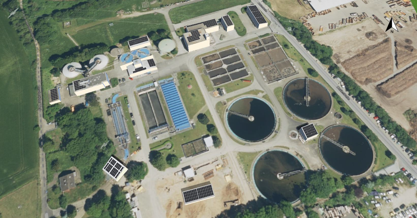 Übersichtsbild, 3D-Planung PV-Anlagen Klärwerk Stadt Brühl